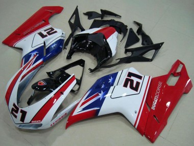 Carenagens Moto Ducati 1198 2007-2014 - Branco Vermelho Azul Preto Brilhante 21