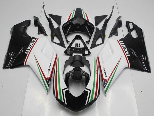 Kits Carenagem Moto Ducati 848 2007-2014 - Branco Vermelho Verde Preto Brilhante
