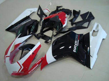 Carenagens Moto Ducati 1098 2007-2014 - Branco Vermelho Preto Brilhante Corse