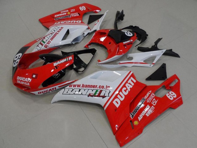 Carenagens Moto Ducati 848 1098 1198 2007-2014 - Branco Vermelho Preto Brilhante Banner 69