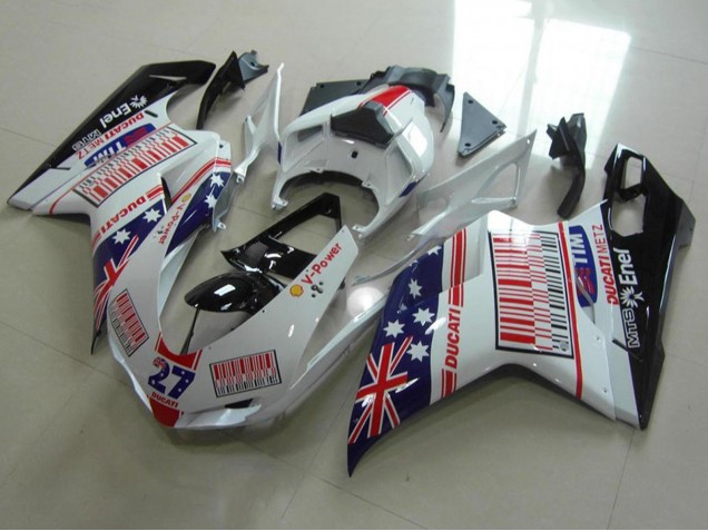 Carenagens Moto Ducati 848 1098 1198 2007-2014 - Branco Azul Vermelho Preto Brilhante Bandeira Americana Tim 27