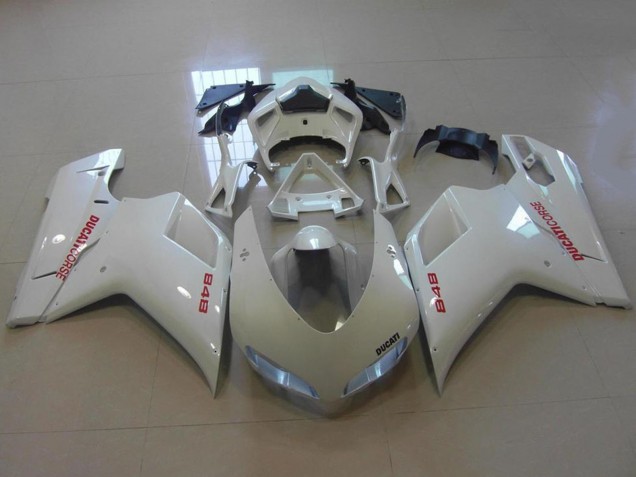 Carenagens Moto Ducati 848 2007-2014 - Branco Brilhante Vermelho Decalques