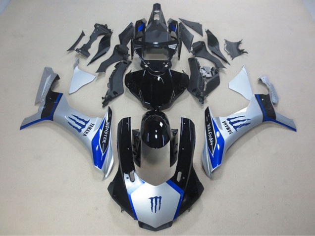 Carenagens Moto Yamaha YZF R1 2015-2019 - Prata Azul Preto Brilhante Monstro