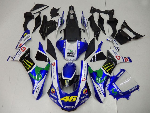 Carenagens Moto Yamaha YZF R1 2015-2019 - Branco Azul Preto Verde ENEOS MoviStar Monstro 46