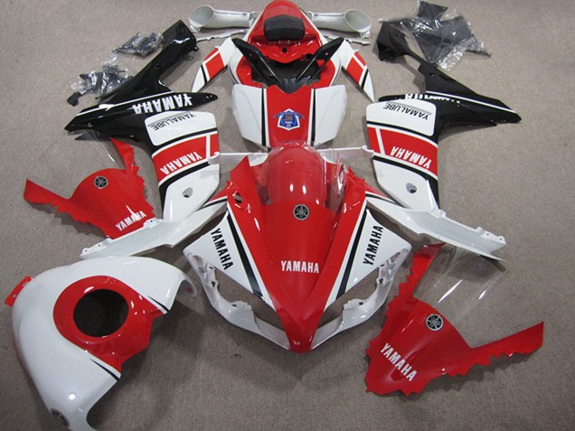 Carenagem Moto Yamaha YZF R1 2007-2008 - Branco Vermelho Preto Brilhante