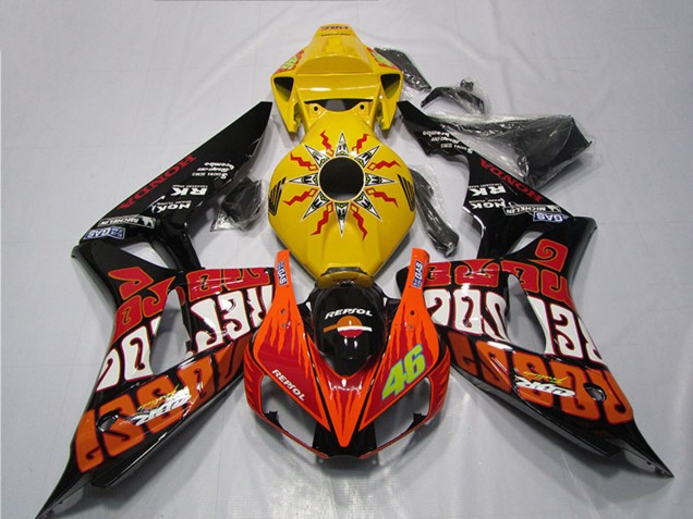 Carenagem Moto Honda CBR1000RR 2004-2005 - Amarelo Laranja Preto Brilhante Repsol Rossi 46