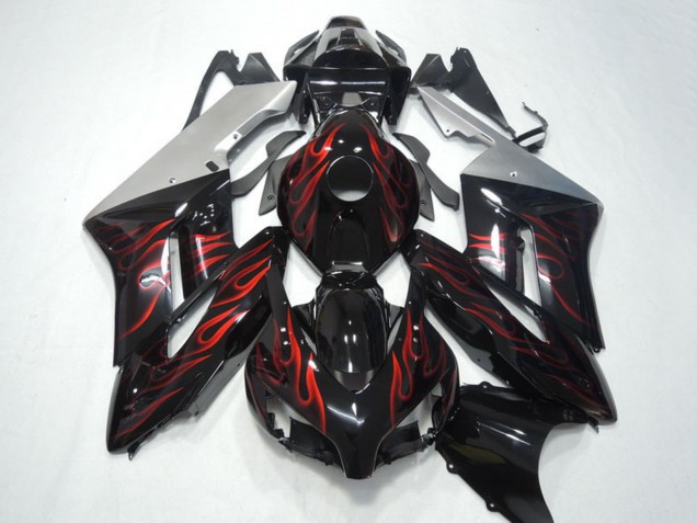 Carenagens Moto Honda CBR1000RR 2004-2005 - Prata Preto Brilhante Vermelho Chama