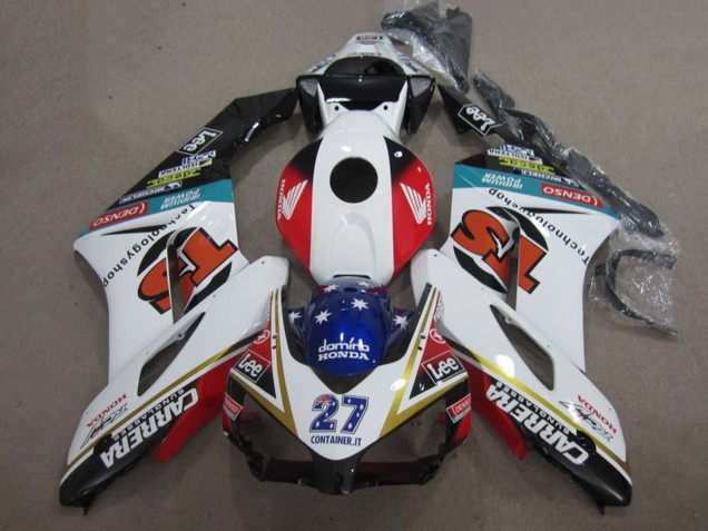 Carenagens Moto Honda CBR1000RR 2004-2005 - Branco Vermelho Azul Preto Brilhante 27 Contrainer IT Carrera