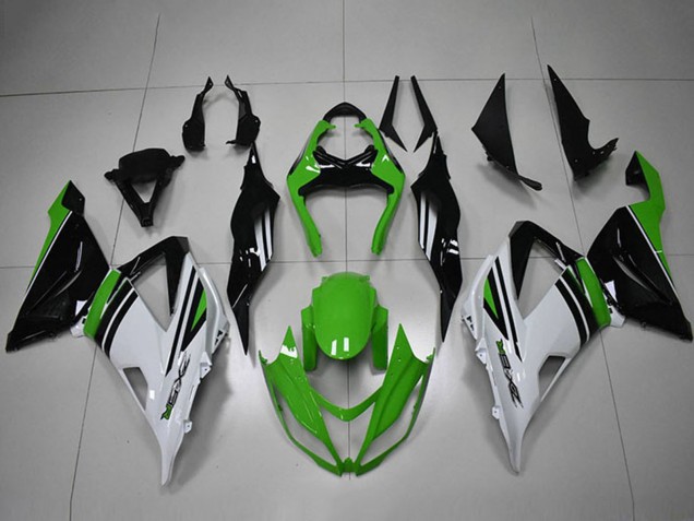 Carenagens Moto Kawasaki ZX6R 2013-2018 - Verde Branco Preto Listra
