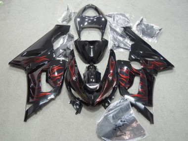 Carenagens Moto Kawasaki ZX6R 2005-2006 - Preto Brilhante Vermelho Chama