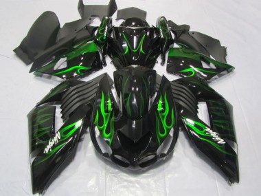 Carenagens Moto Kawasaki ZX14R ZZR1400 2006-2011 - Preto Brilhante Verde Chama