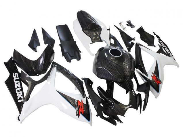 Carenagens Moto Suzuki GSXR 600/750 2006-2007 - Preto Branco Fibra de Carbono Estilo