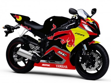Carenagens Moto Yamaha YZF R6 2006-2007 - Preto Brilhante Amarelo Red Bull Motul