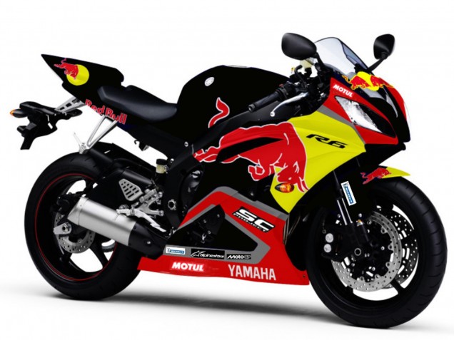 Carenagens Moto Yamaha YZF R6 2006-2007 - Preto Brilhante Amarelo Red Bull Motul