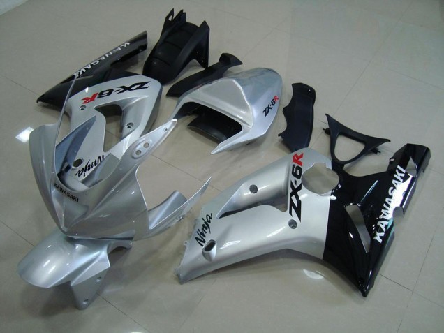 Prata Preto Carenagem Kawasaki ZX6R 2003-2004 Prata Preto Carenagem Kawasaki ZX6R 2003-2004