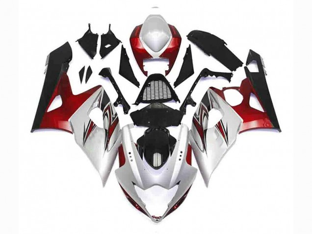 Prata Vermelho Preto Carenagem Suzuki GSXR 1000 K5 2005-2006 Prata Vermelho Preto Carenagem Suzuki GSXR 1000 K5 2005-2006