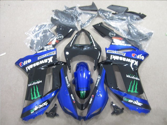 Preto Azul Verde Monster Abs Plásticos Kawasaki ZX6R 2007-2008 Preto Azul Verde Monster Abs Plásticos Kawasaki ZX6R 2007-2008