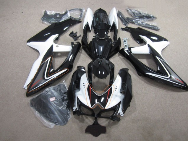 Preto Branco Abs Plásticos Suzuki GSXR 600 K8 2008-2010 Preto Branco Abs Plásticos Suzuki GSXR 600 K8 2008-2010