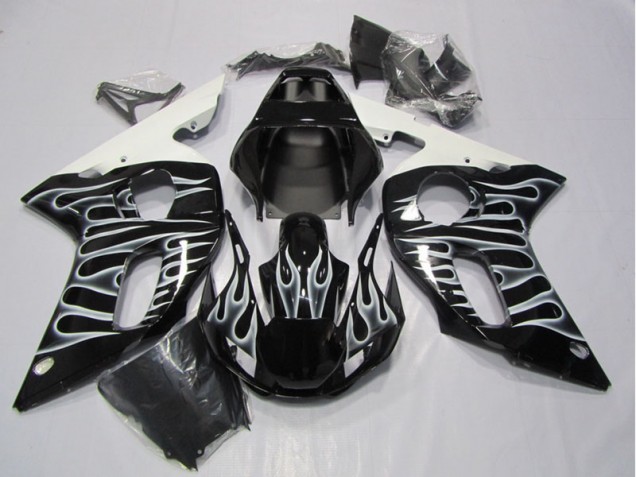 Preto Branco Chama Carenagem Yamaha R6 1998-2002 Preto Branco Chama Carenagem Yamaha R6 1998-2002