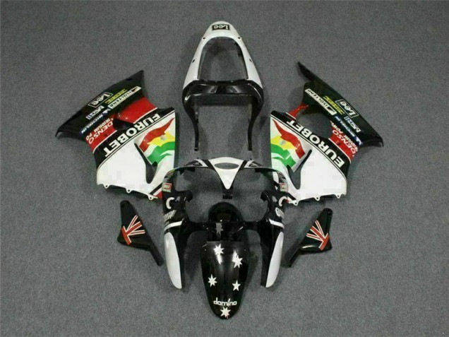 Preto Branco Eurobet Carenagem Kawasaki ZX6R 2000-2002 Preto Branco Eurobet Carenagem Kawasaki ZX6R 2000-2002