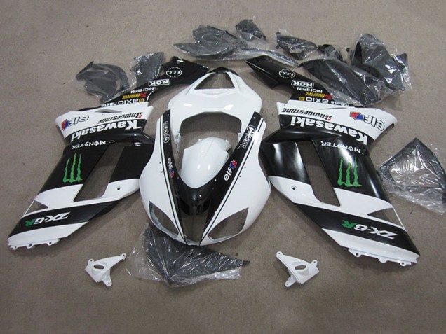 Preto Branco Monster Carenagem Kawasaki ZX6R 2007-2008 Preto Branco Monster Carenagem Kawasaki ZX6R 2007-2008