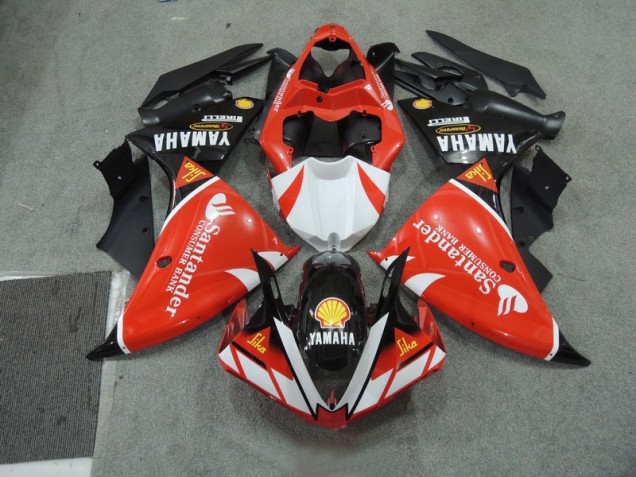 Preto Branco Santander Vermelho Carenagem Yamaha R1 2009-2011 Preto Branco Santander Vermelho Carenagem Yamaha R1 2009-2011