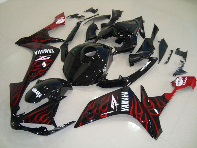 Preto Brilhante Chama Carenagem Yamaha R1 2007-2008 Preto Brilhante Chama Carenagem Yamaha R1 2007-2008