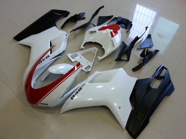 Preto Fosco Branco & Vermelho Listra Carenagem Ducati 848 1098 1198 2007-2014 Preto Fosco Branco & Vermelho Listra Carenagem Ducati 848 1098 1198 2007-2014