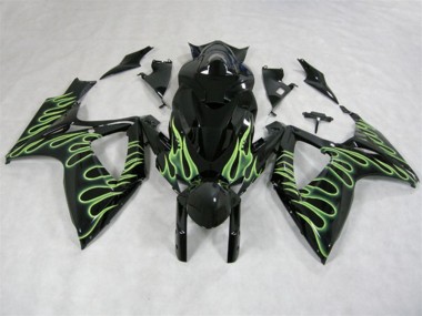 Preto Verde Chama Carenagem Suzuki GSXR 600 K6 2006-2007