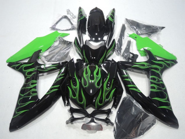 Preto Verde Chama Carenagem Suzuki GSXR 600 K8 2008-2010 Preto Verde Chama Carenagem Suzuki GSXR 600 K8 2008-2010