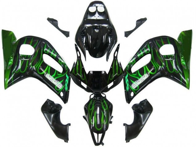 Preto Verde Chama Carenagem Yamaha R6 1998-2002 Preto Verde Chama Carenagem Yamaha R6 1998-2002