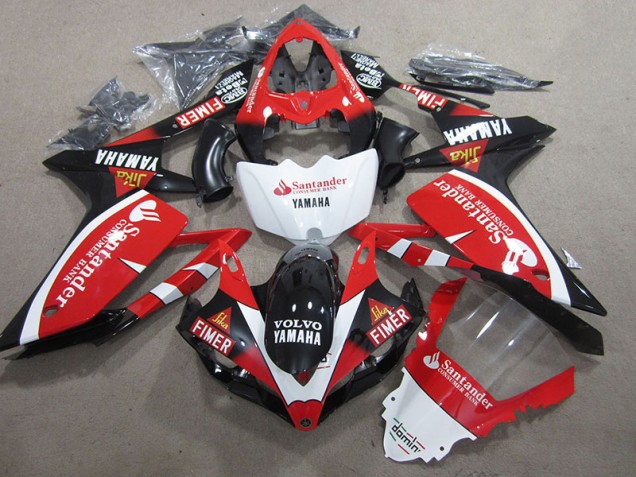 Preto Vermelho Branco Santander Carenagem Yamaha R1 2007-2008 Preto Vermelho Branco Santander Carenagem Yamaha R1 2007-2008