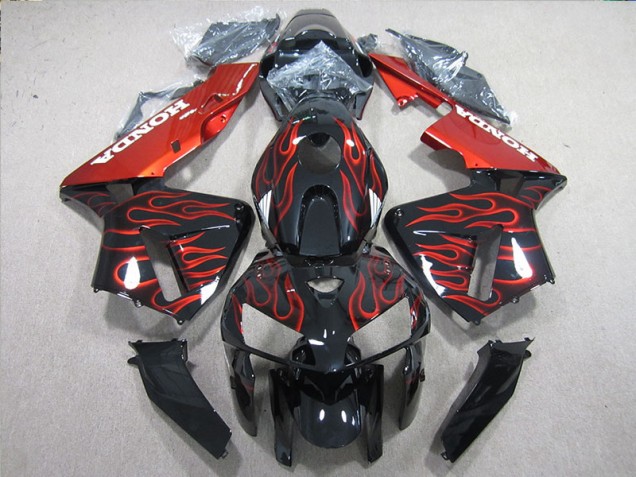 Preto Vermelho Chama Carenagem Honda CBR 600RR 2005-2006 Preto Vermelho Chama Carenagem Honda CBR 600RR 2005-2006