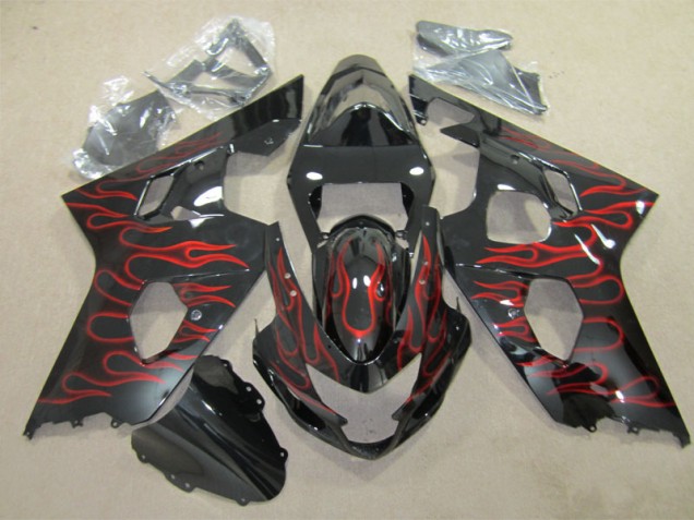 Preto Vermelho Chama Carenagem Suzuki GSXR 600 K4 2004-2005 Preto Vermelho Chama Carenagem Suzuki GSXR 600 K4 2004-2005