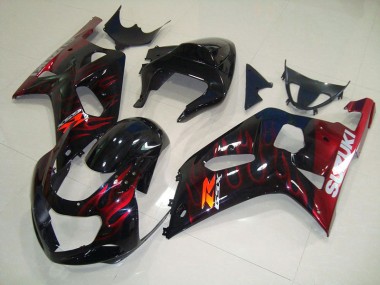 Preto Vermelho Chama Carenagem Suzuki GSXR 750 K1 K2 K3 2001-2003