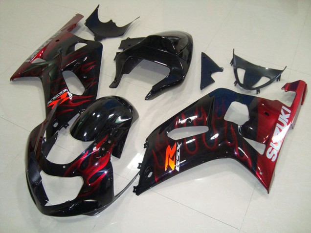 Preto Vermelho Chama Carenagem Suzuki GSXR 750 K1 K2 K3 2001-2003 Preto Vermelho Chama Carenagem Suzuki GSXR 750 K1 K2 K3 2001-2003