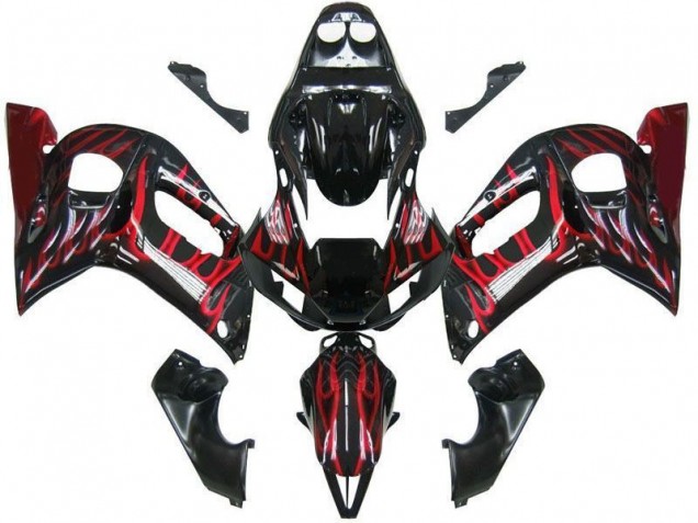 Preto Vermelho Chama Carenagem Yamaha R6 1998-2002 Preto Vermelho Chama Carenagem Yamaha R6 1998-2002