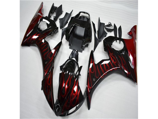 Preto Vermelho Chama Plástico Yamaha R6 2003-2005 Preto Vermelho Chama Plástico Yamaha R6 2003-2005