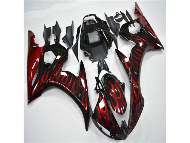 Preto Vermelho Chama Plástico Yamaha R6 2003-2005 Preto Vermelho Chama Plástico Yamaha R6 2003-2005