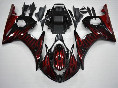 Preto Vermelho Chama Plástico Yamaha R6 2003-2005