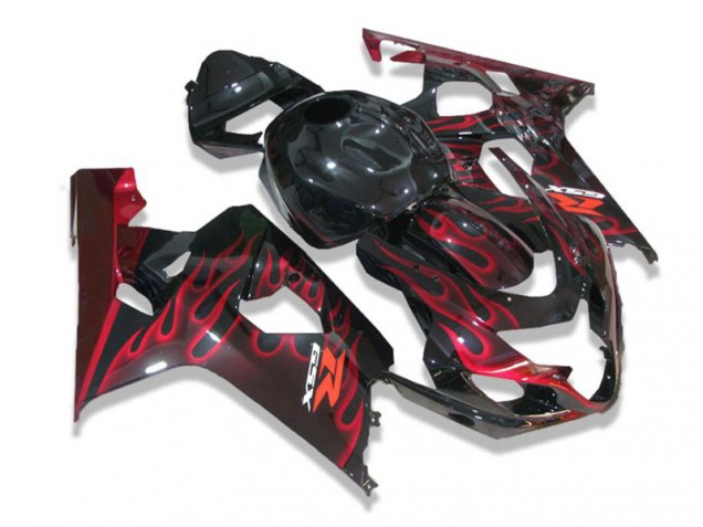 Preto Vermelho Chamas Carenagem Suzuki GSXR 600 / 750 K4 2004-2005 Preto Vermelho Chamas Carenagem Suzuki GSXR 600 / 750 K4 2004-2005