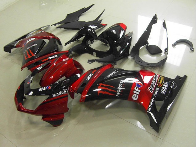 Preto Vermelho Monster Abs Plástico Kawasaki ZX 250R 2008-2012 Preto Vermelho Monster Abs Plástico Kawasaki ZX 250R 2008-2012