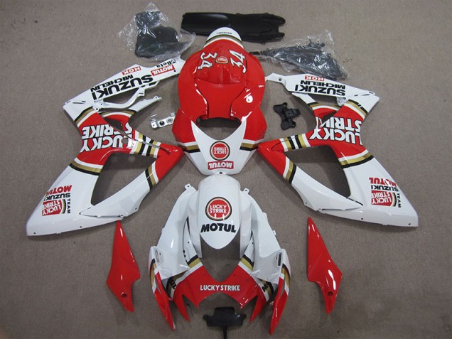 Vermelho Branco Lucky Strike Motul Carenagem Suzuki GSXR 600 K6 2006-2007 Vermelho Branco Lucky Strike Motul Carenagem Suzuki GSXR 600 K6 2006-2007