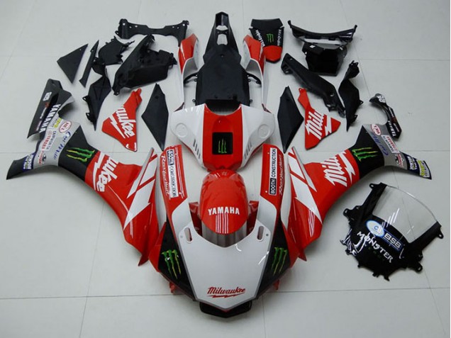 Vermelho Branco Monster Carenagem Yamaha R1 2015-2019 Vermelho Branco Monster Carenagem Yamaha R1 2015-2019