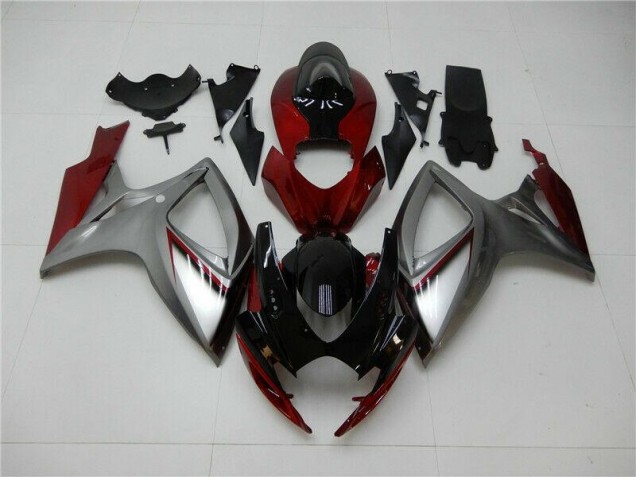 Vermelho Prata Carenagem Suzuki GSXR 600 / 750 K6 2006-2007 Vermelho Prata Carenagem Suzuki GSXR 600 / 750 K6 2006-2007